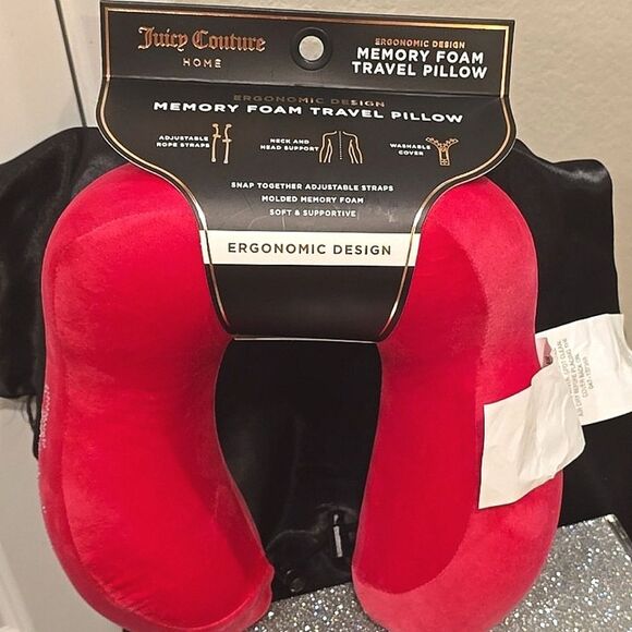 Juicy Couture Home Rhinestone Logo Eronomic Design Memory Foam Travel Pillow - Picture 6 of 7